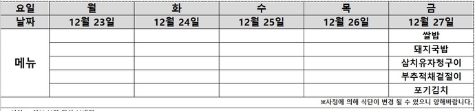 12월 27일 식단